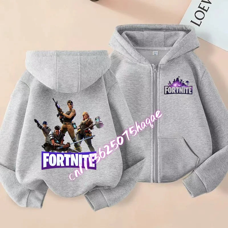 Kinder-Outdoorjacke Cartoon FORTNITED für Mädchen und Jungen, Sweatshirt-Mantel, hochwertige dünne Windjacke, Herbst-Zip-Jacke, Oberteil