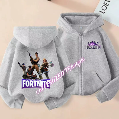 Kinder-Outdoorjacke Cartoon FORTNITED für Mädchen und Jungen, Sweatshirt-Mantel, hochwertige dünne Windjacke, Herbst-Zip-Jacke, Oberteil