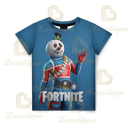 T-shirt infantil de verão Cartoon Fortnite com impressão 3D, para meninos e meninas, estilo streetwear, roupa para adultos e crianças, t-shirt divertida com gola redonda