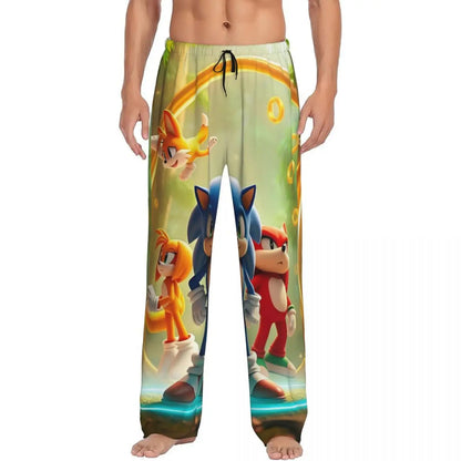 Custom Print Men's Soniced Pajama Pants Hedgehog Game Sleepwear Sleep Lounge Bottoms with Pockets