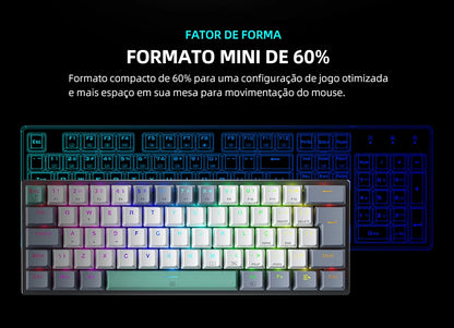 Teclado Mecânico Mini Machenike K500-B61 60% Layout ABNT2, Retroiluminação RGB, Hot-swappable, NKRO, Teclado Gaming com Fios para PC Gamer