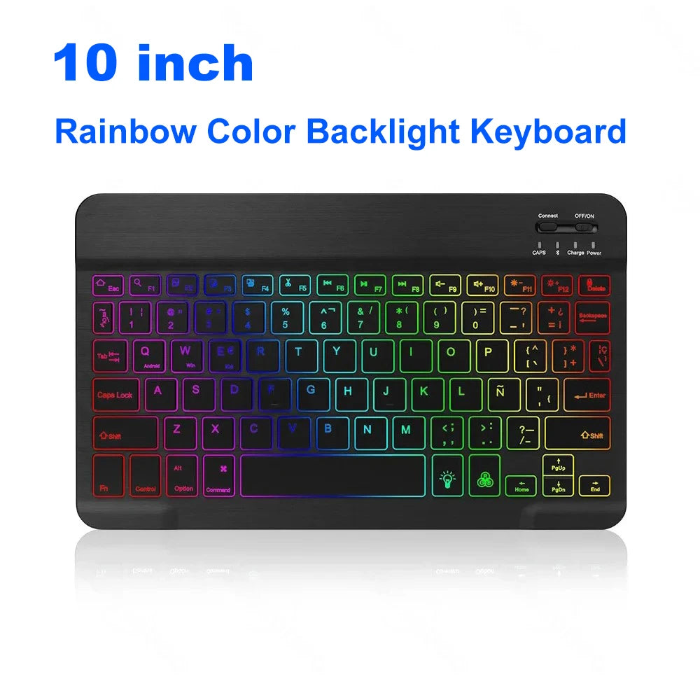 Mini teclado Bluetooth RGB sem fios de 10 polegadas com retroiluminação, touchpad e compatibilidade com iOS, Android, Windows e iPad