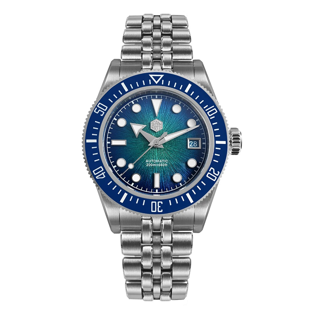 San Martin 40mm Luxus-Taucheruhr für Herren, Miyota 9015, Sunburst-Emaille-Zifferblatt, automatische mechanische Armbanduhr, wasserdicht bis 200m, SN0148