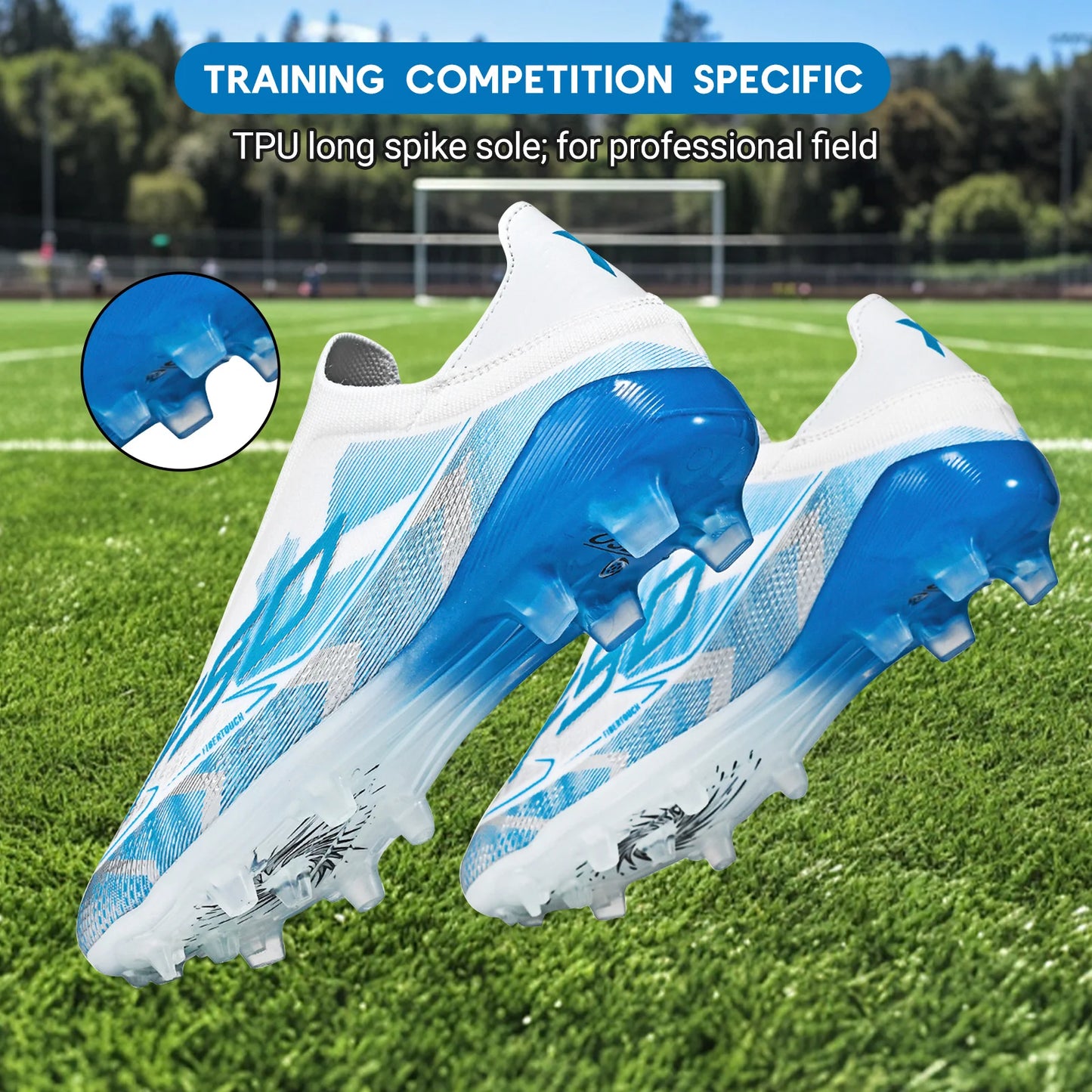 Classic AG/FG Football Shoes with TPU Wear-Resistant Long Studs, PU Mixed Fabric Upper, Non-Slip and Comfortable for Kids' Outdoor Football