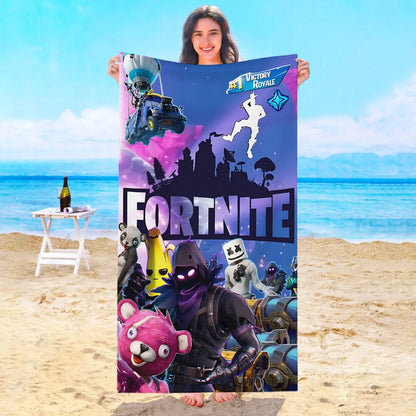 Toalha de Praia Game F-Fortnites em Microfibra para Hotel, Casa de Banho, Sauna, Spa, Praia, Viagem, Piscina, Casa, Banho de Bebé, Ginásio e Duche