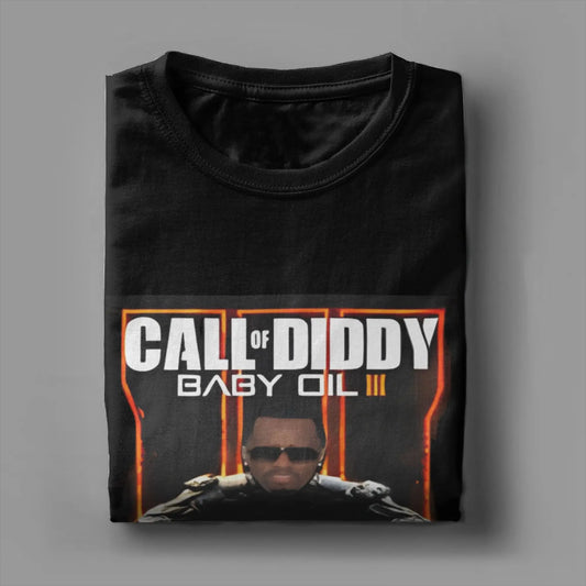 Vyriški marškinėliai Call of Diddy Party Brainrot Sigma, humoristiniai, 100% medvilnės, trumpomis rankovėmis, O formos apykakle, klasikiniai drabužiai
