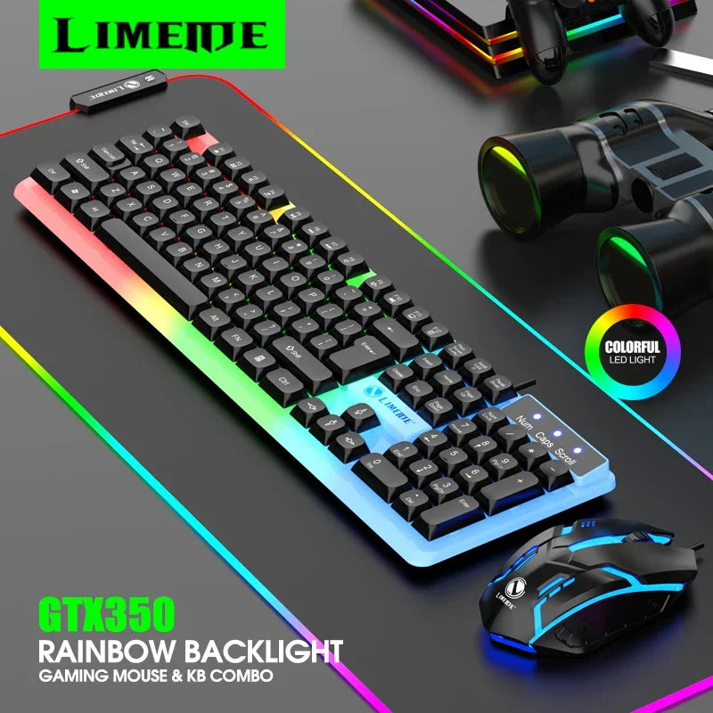 NG GTX350 Gaming-Tastatur-Maus-Set für Computer und Laptop, beleuchtetes Gamer-Kit, LED, kabelgebundene USB-Tastatur GTX350 Set – Schwarz