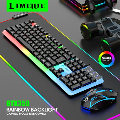 NG GTX350 Gaming-Tastatur-Maus-Set für Computer und Laptop, beleuchtetes Gamer-Kit, LED, kabelgebundene USB-Tastatur GTX350 Set – Schwarz