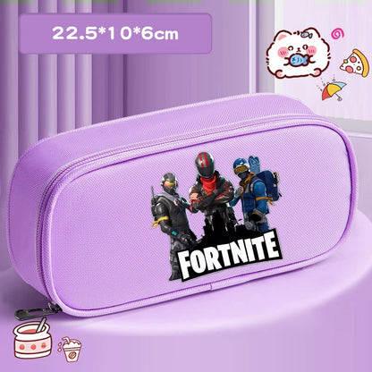 Fortnite Pencil Case Cartoon Character Print Pencil Pouch Canvas Stationery Bag Fashion Student Stationery Box Birthday Gifts