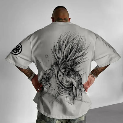 Dragon Ball Animation T-Shirt Men's Summer New Double-Sided Printing Loose Casual Harajuku Trendy Short Sleeve Parent-child Top