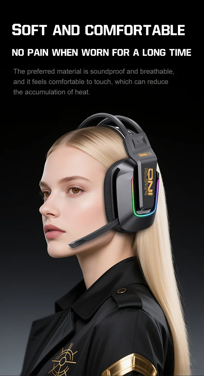 Cuffie da gaming wireless ONIKUMA GT828 Bluetooth 5.3 RGB con microfono, cancellazione del rumore e connessione a 4 modalità per PC, PS5 e laptop
