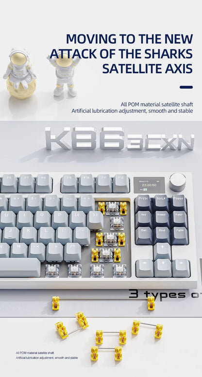 Teclado mecânico ATTACK SHARK K86 com botão metálico, ecrã TFT inteligente a cores, layout de 87 teclas, iluminação RGB e ligação trimodo