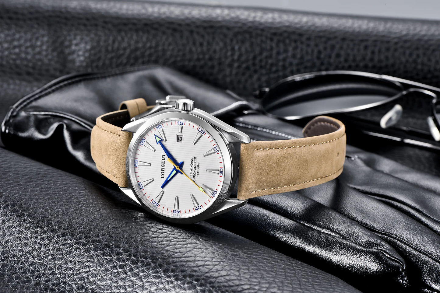 CORGEUT NH35/MIYOTA 8215 Watches Man Cattle Belt Automatic Mechanical Sapphire Glass Watches Fashion Casual Sports Watches