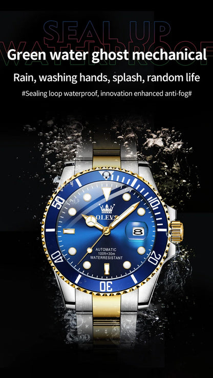 OLEVS 6650 Men Watch Classic Original Automatic Mechanical Watch For Man Zircon Scale Waterproof Luminous Stainless Steel Watch