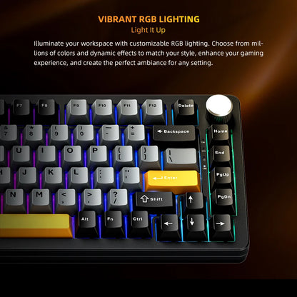 Teclado Mecânico Gaming Sem Fios Machenike K600-B82W Trimodo, Montagem Gasket, Layout ANSI 75% e Retroiluminação RGB
