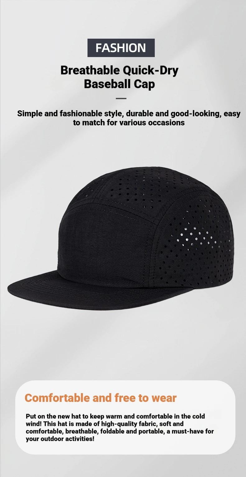 Quick-Dry 5 Panel Running Cap Laser Cut Perforated Breathable Sport Hat Ultra-Lightweight Soft Top Baseball Cap for Men Women