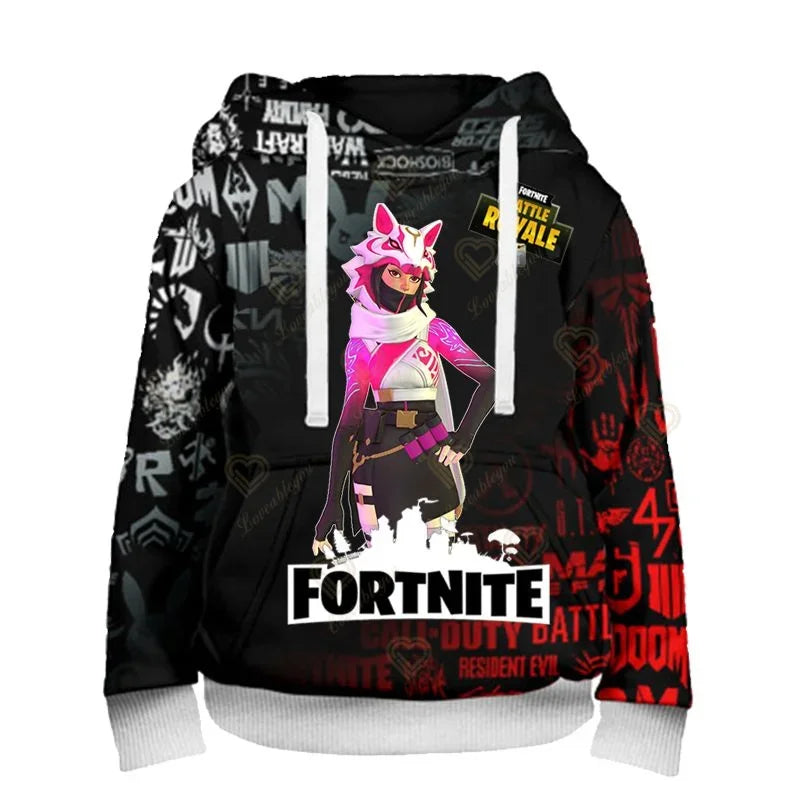 Sweatshirt com Capuz para Fãs de Fortnite, Impressão 3D Battle Royale, Cosplay Victory, para Homem, Mulher e Criança, Streetwear com Capuz