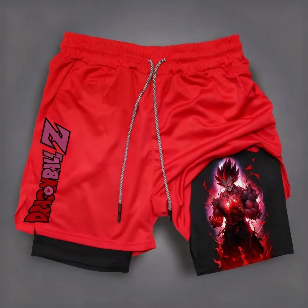 Dragon Ball Anime Goku Peripheral Printed Double-layered Shorts 2025 Summer American Sporty Men's Loose and Breathable Pants