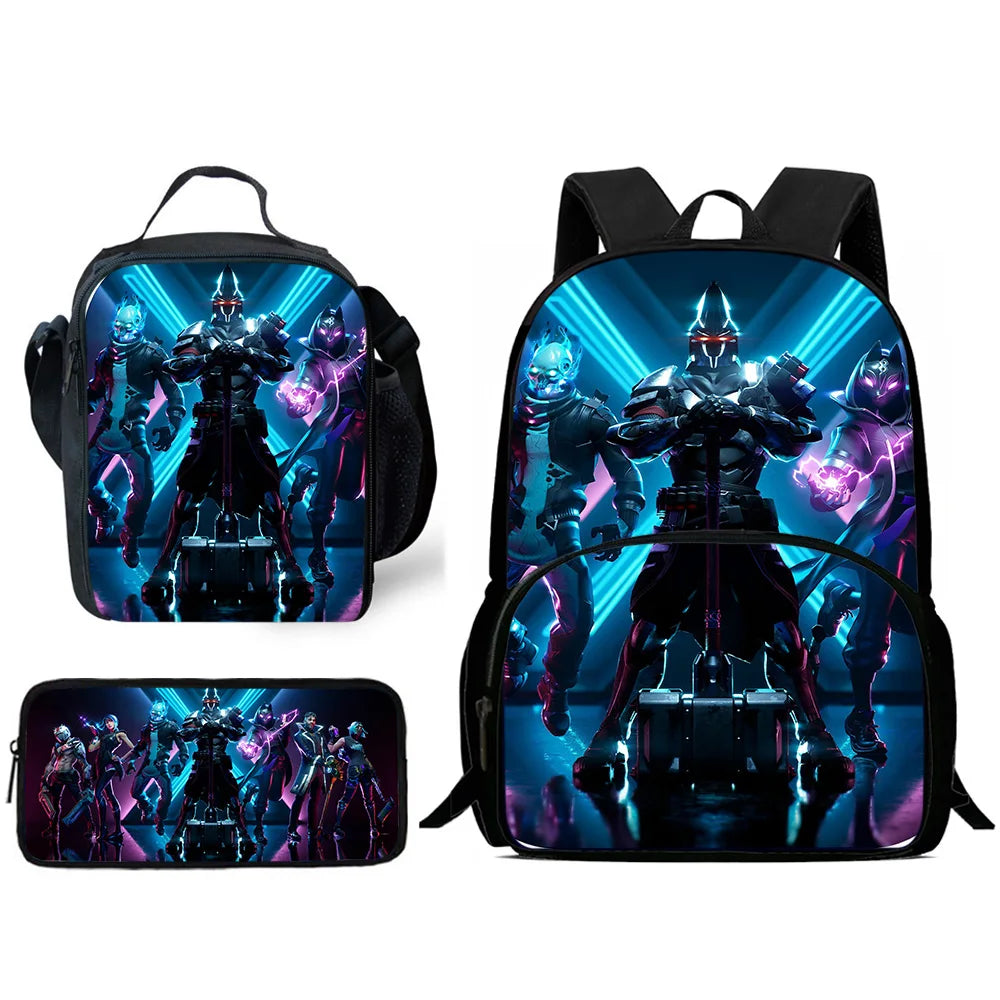 Hot Game Design Child Backpacks F-FortniteS Lunch Bag Pencil Case, Pupil Large Capacity School Bags for Boys and Girls, Best Gift