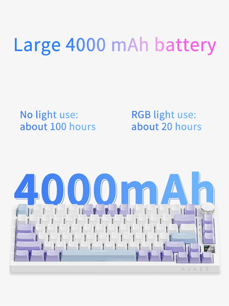 AJAZZ AK820 Teclado mecânico 70% com formato compacto/iluminação RGB/interruptores hot-swappable, com ligação com fios, sem fios e Bluetooth