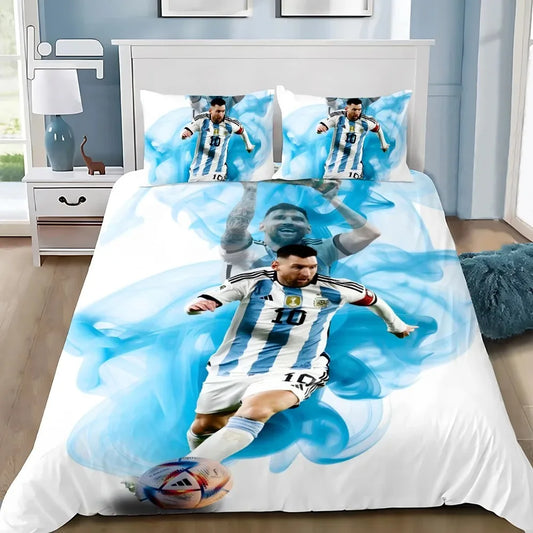 Set de ropa de cama Football Star M-messis con funda nórdica y funda de almohada para adulto, niño y niña, decoración de dormitorio infantil, tamaño individual, doble y grande