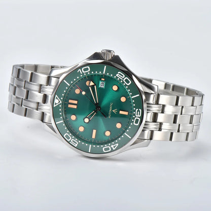 Parnsrpe 2026 New Miyota 8215 Automatic Dive Watch for Men Luxury Sport Green Dial Luminous Sapphire Crystal Date Waterproof Bus