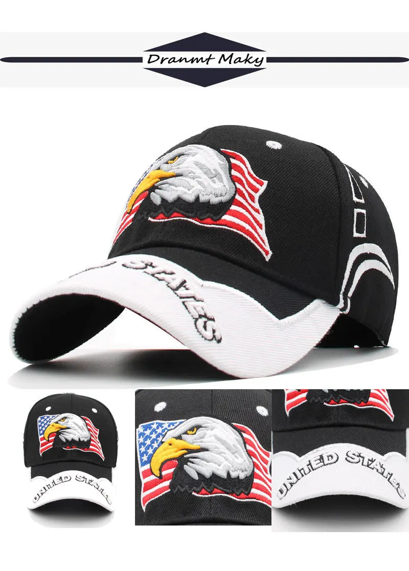 New Men's Animal Baseball Cap Patriotic Bald Eagle and American Flag Snapback Caps For Women USA 3D Embroidery Farm Trucker Hats