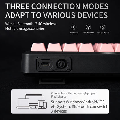 V108 Pro Bluetooth Keyboard Office Low Noise 2.4G Wired & Wireless Full Layout with RGB Backlit Membrane