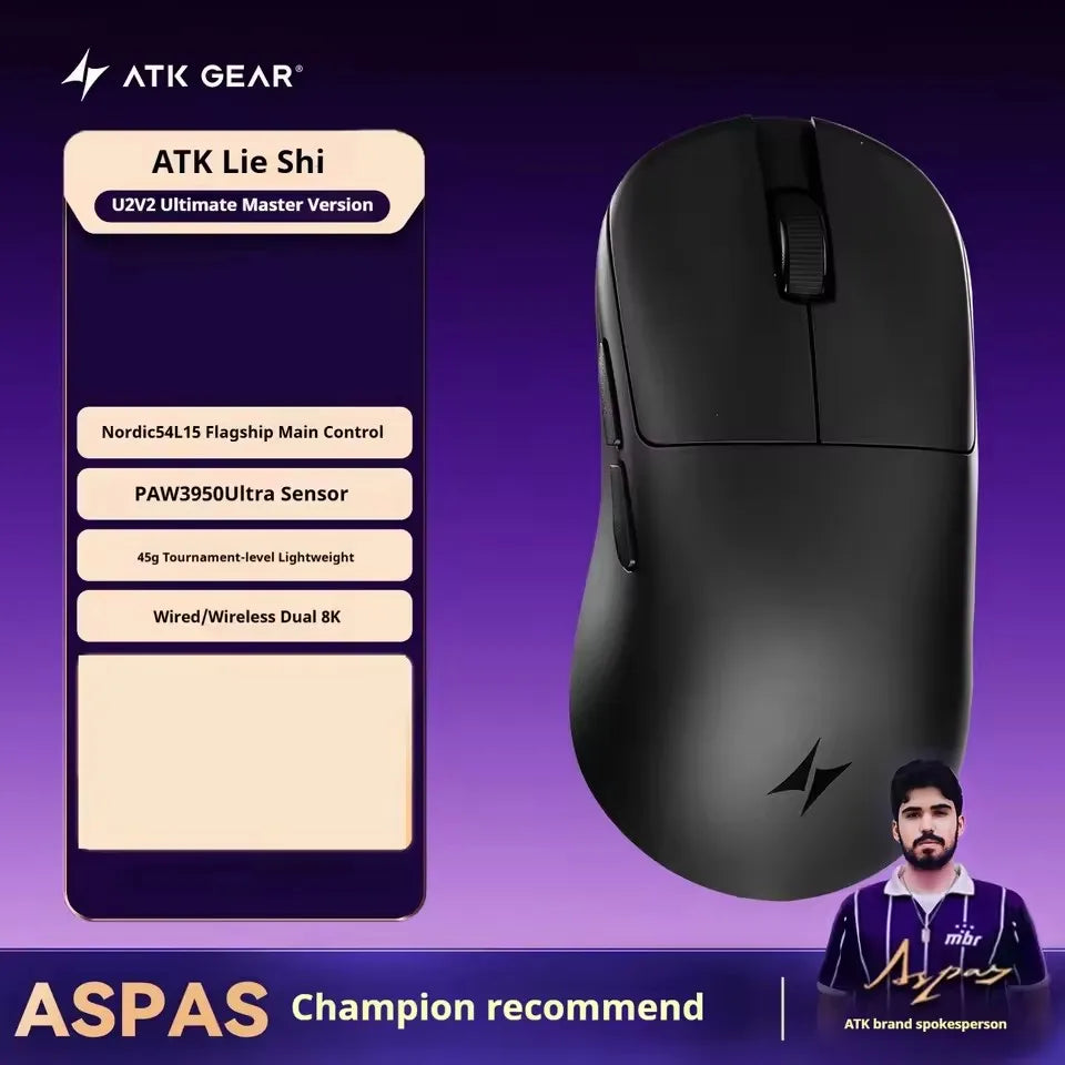 NEW ATK U2 V2 Mini Ultimate Wireless Gaming Mouse Tri-model Lightweight PAW3950 Ultra 8KHz 500mAh Custom Ergonomic E-sports Mouse