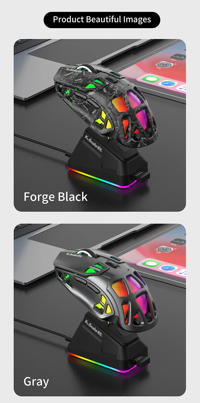 Mouse da gaming leggero Lenovo Tri-Mode con dock di ricarica RGB 12000DPI 2.4G/Bluetooth/cablato mouse ergonomico per PC laptop