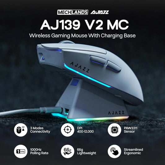 AJAZZ AJ139 V2 MC/AJ139 PRO kabellose Gaming-Maus mit PAW3311/PAW3395-Sensor, 12000DPI/26000DPI, 500mAh, Bluetooth-Gaming-Maus für PC