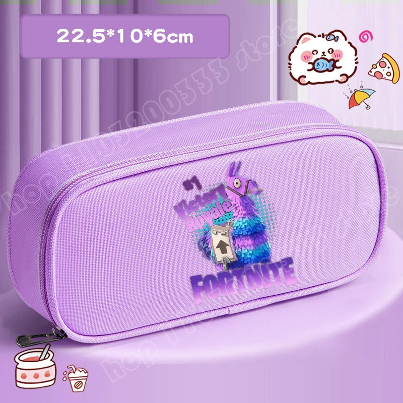 Fortnite Pencil Case Cartoon Character Print Pencil Pouch Canvas Stationery Bag Fashion Student Stationery Box Birthday Gifts