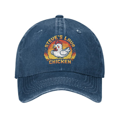 Унисекс шапка „Chicken Jockey Lava Chicken Print Steves“ – модна бейзболна шапка с ефект на износеност и измито покритие, с регулируема големина