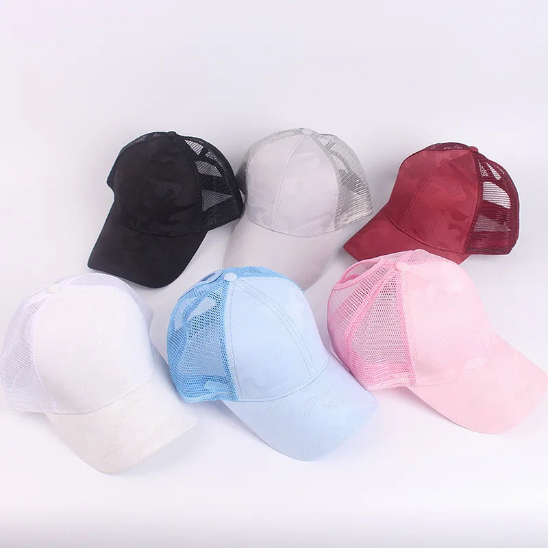 Damskie czapki z daszkiem typu „ponytail”, wiosennie-letnie czapki przeciwsłoneczne z siateczki, czapki do biegania typu „snapback”, regulowane czapki damskie i dziewczęce z daszkiem do noszenia na świeżym powietrzu