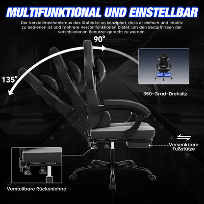 Sedia da gaming con poggiapiedi, ergonomica con cuscino lombare e poggiatesta, sedia da gaming regolabile in altezza per computer