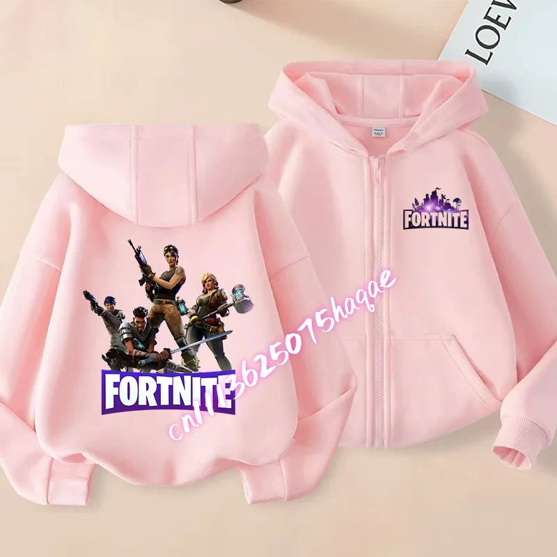 Kinder-Outdoorjacke Cartoon FORTNITED für Mädchen und Jungen, Sweatshirt-Mantel, hochwertige dünne Windjacke, Herbst-Zip-Jacke, Oberteil