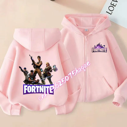 Kinder-Outdoorjacke Cartoon FORTNITED für Mädchen und Jungen, Sweatshirt-Mantel, hochwertige dünne Windjacke, Herbst-Zip-Jacke, Oberteil