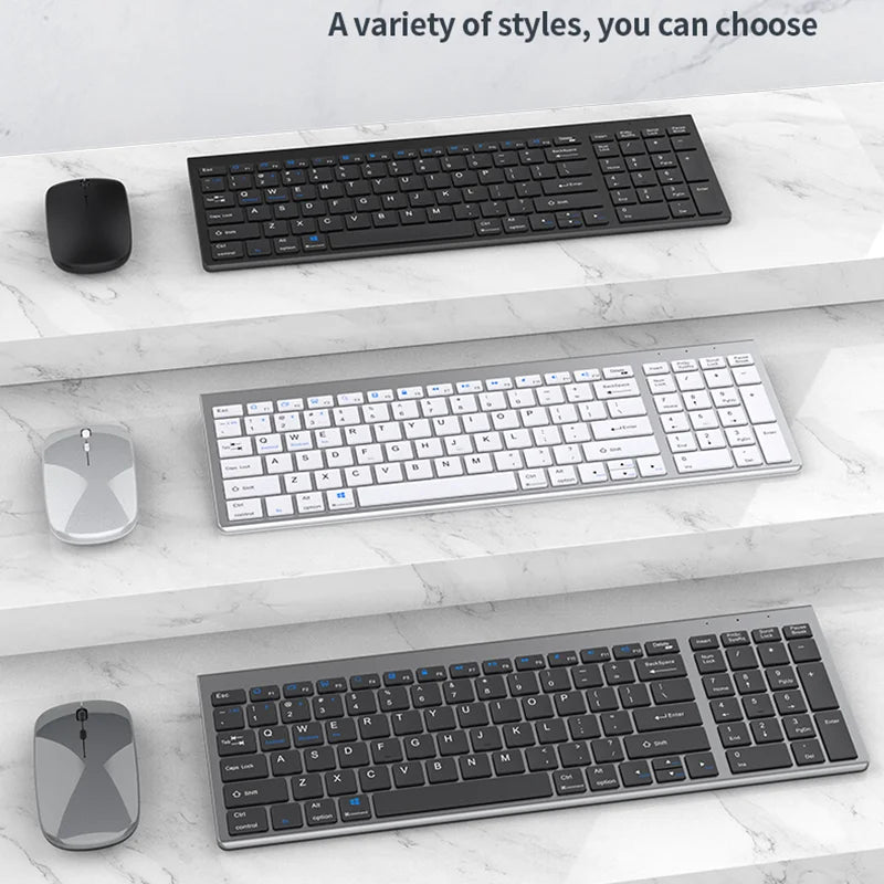 JOMAA Bluetooth & 2.4G USB Keyboard and Mouse Set for Laptop Computer iPad Rechargeable Wireless Keyboard and Mouse Combo Silent