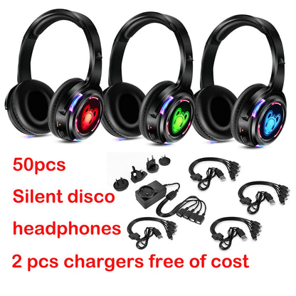 Cuffie wireless Silent Disco RF LED DJ Party 863–865MHz/915MHz con illuminazione LED a 3 canali e batteria da 10H