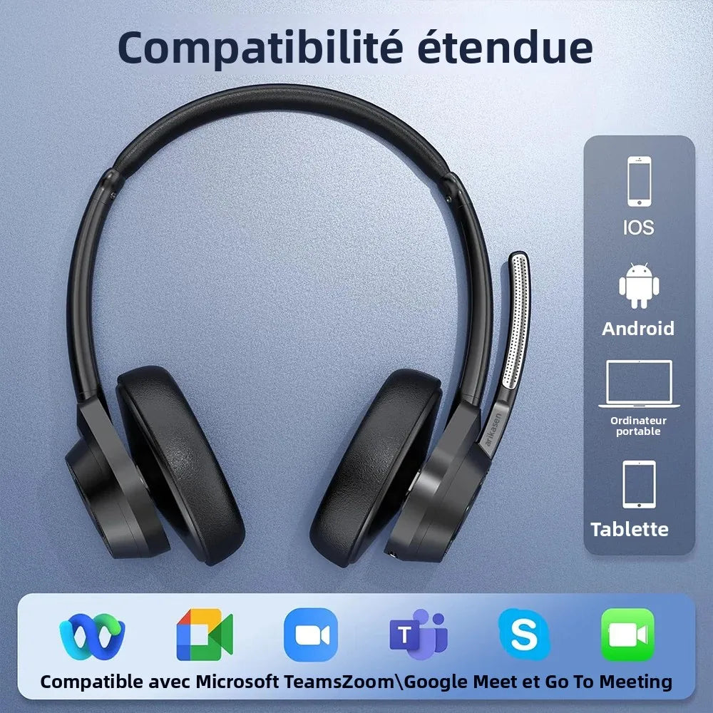 Bluetooth Headset, Wireless Bluetooth V5.4 Headphones with Microphone, Noise Canceling Mic Multipoint Connect Wireless Headset
