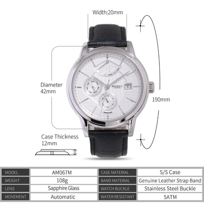 BERNY Luxury Automatic Watches for Men Fashion Elegant Mechanical Wristwatch Sapphire Date Week High-end Men's Dress Watch