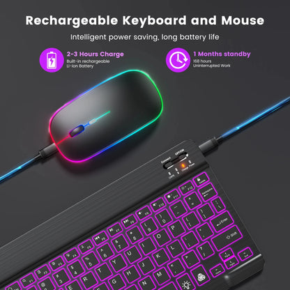 Mini teclado Bluetooth RGB sem fios de 10 polegadas com retroiluminação, touchpad e compatibilidade com iOS, Android, Windows e iPad