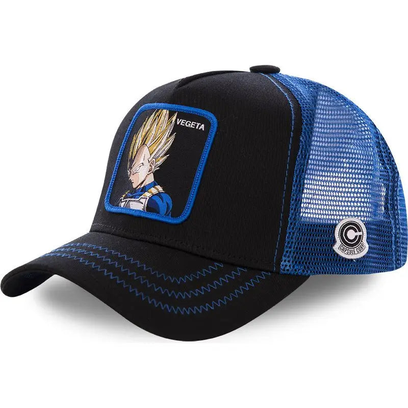 Cappellino Dragon Ball Son Goku da viaggio estivo con visiera, da uomo, ricamato, stile hip-hop, visiera parasole, cappellino trucker regolabile in rete