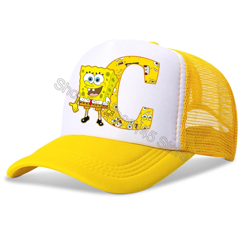 New Spongebob Children Baseball Caps Kawaii Cartoon Letter Printed Hat Kids Casual Sun Hat Adjustable Peaked Cap Birthday Gifts