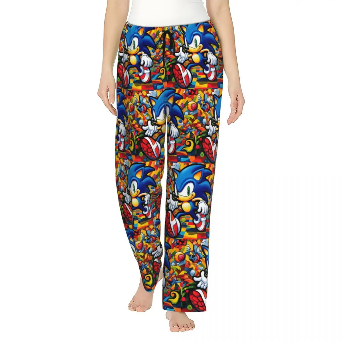 Custom Women Soniced Pajama Pants Printed Hedgehog Game Sleep Sleepwear Bottoms with Pockets