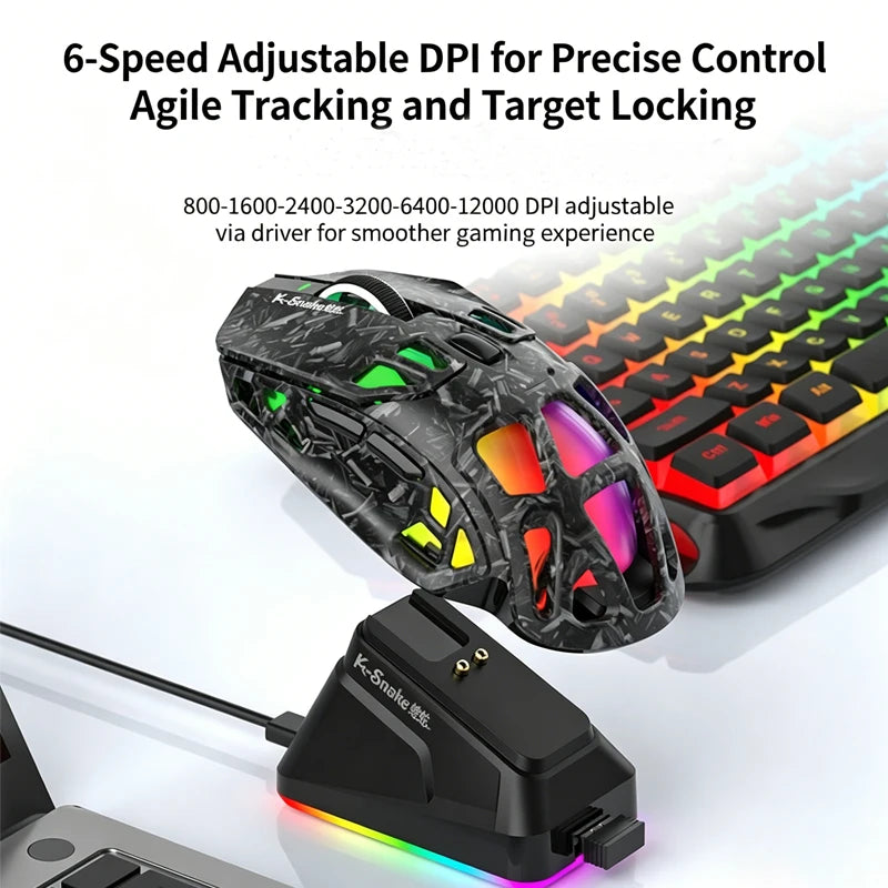 Mouse da gaming leggero Lenovo Tri-Mode con dock di ricarica RGB 12000DPI 2.4G/Bluetooth/cablato mouse ergonomico per PC laptop