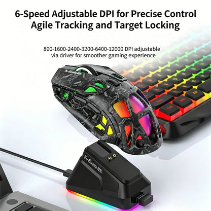 Mouse da gaming leggero Lenovo Tri-Mode con dock di ricarica RGB 12000DPI 2.4G/Bluetooth/cablato mouse ergonomico per PC laptop