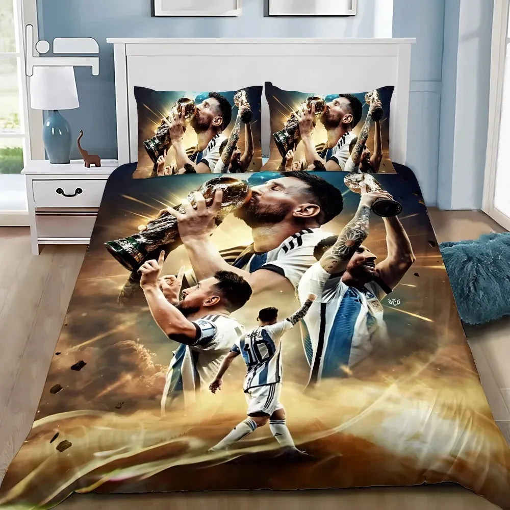 Conjunto de Roupa de Cama Estrela de Futebol M-messis com Capa de Edredão e Fronha para Adulto, Rapaz e Rapariga, Decoração de Quarto Infantil, Tamanho Individual, Duplo e Grande