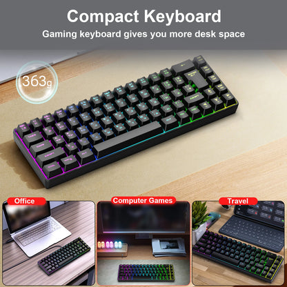 Teclado Mecânico Gaming Russo-Inglês de 68 Teclas, Teclado Bilingue com Retroiluminação RGB para Gaming