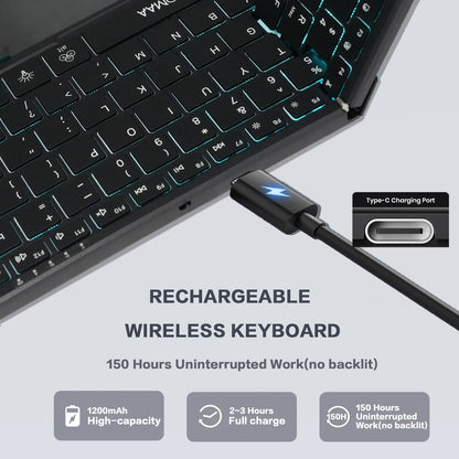 Portable Bluetooth Dual Mode Wireless Touchpad Keyboard with RGB Backlit, 98 Keys Foldable Office Keyboard for PC/Laptop/Mac-Black